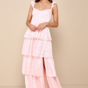 Lulu's Pink Floral Jacquard Maxi Dress NWT holiday party preppy classy